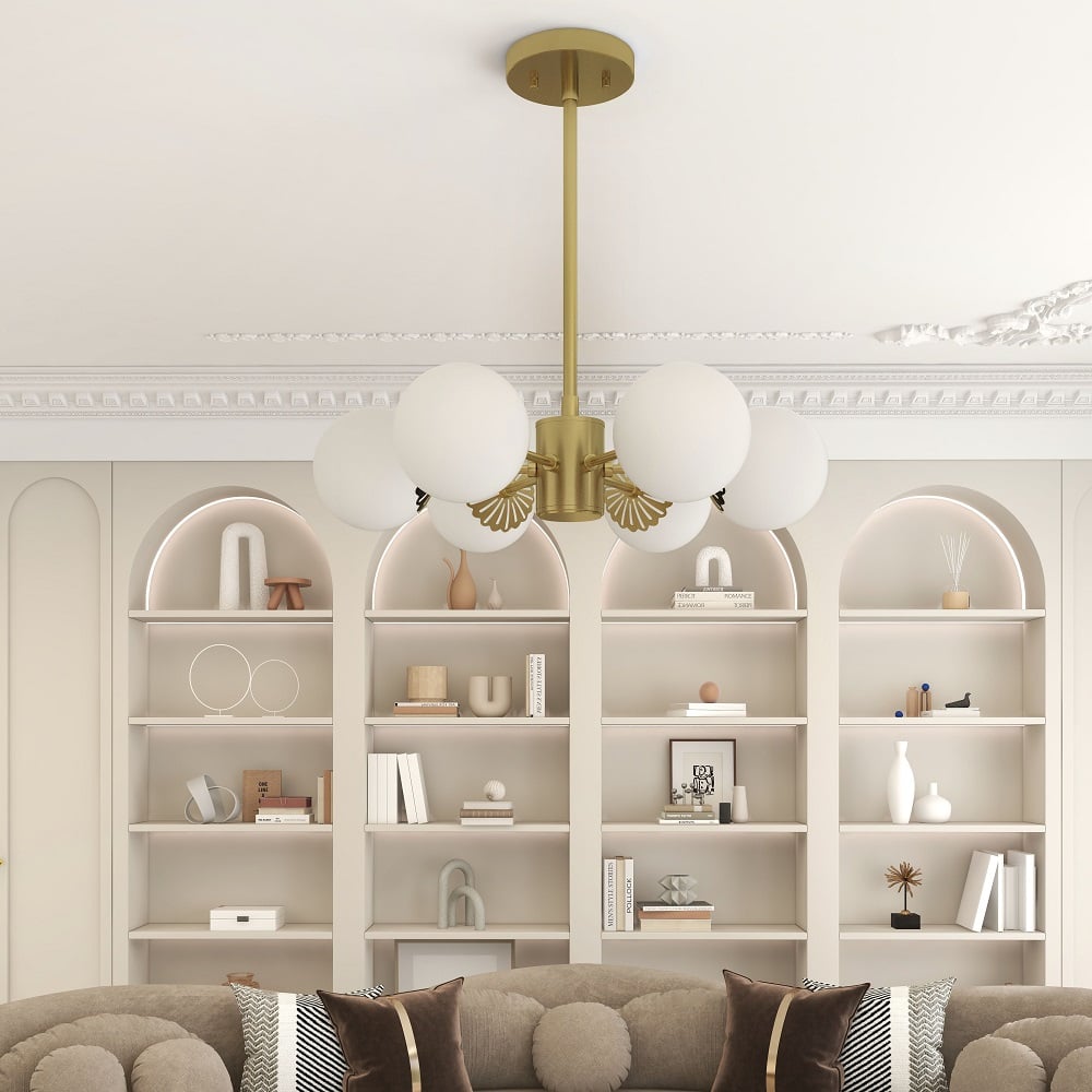 HMR - Worldgle Modern 6-Light Semi Flush Chandelier in Gold