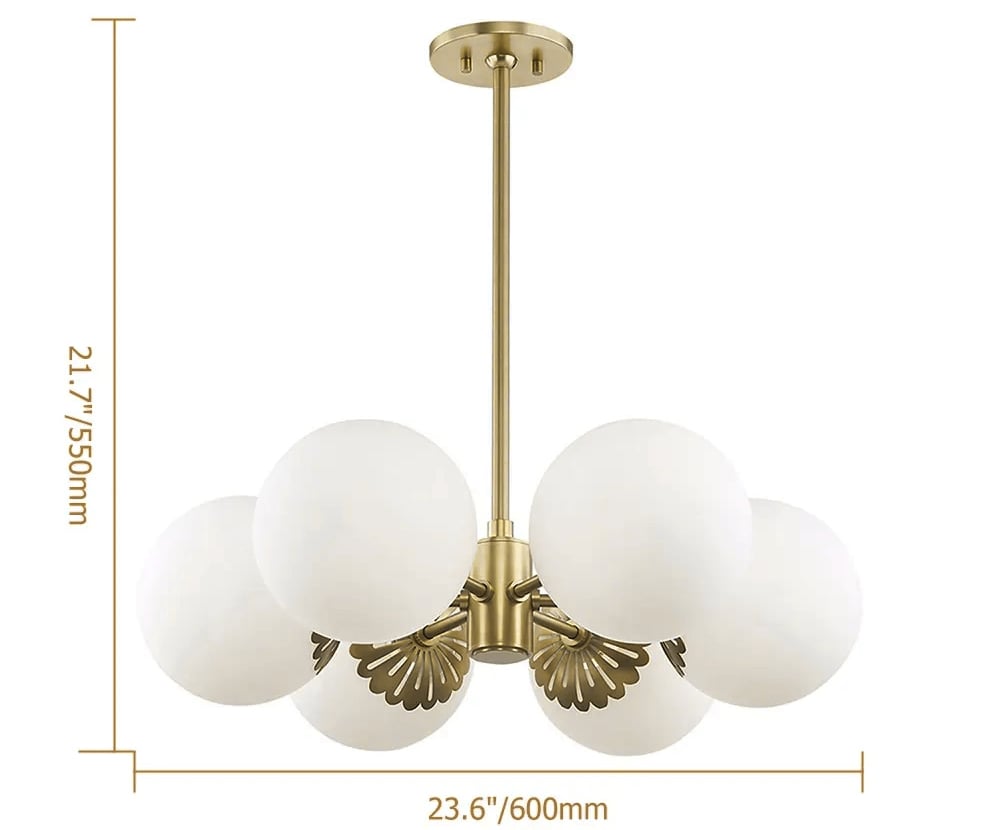 HMR - Worldgle Modern 6-Light Semi Flush Chandelier in Gold