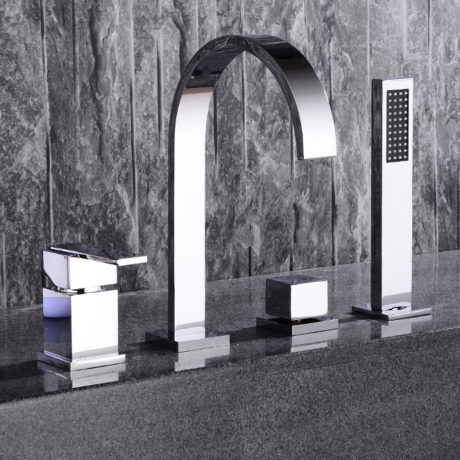 HMR - Dree Double Handle 4-Hole Faucet with Hand Shower in Solid Brass