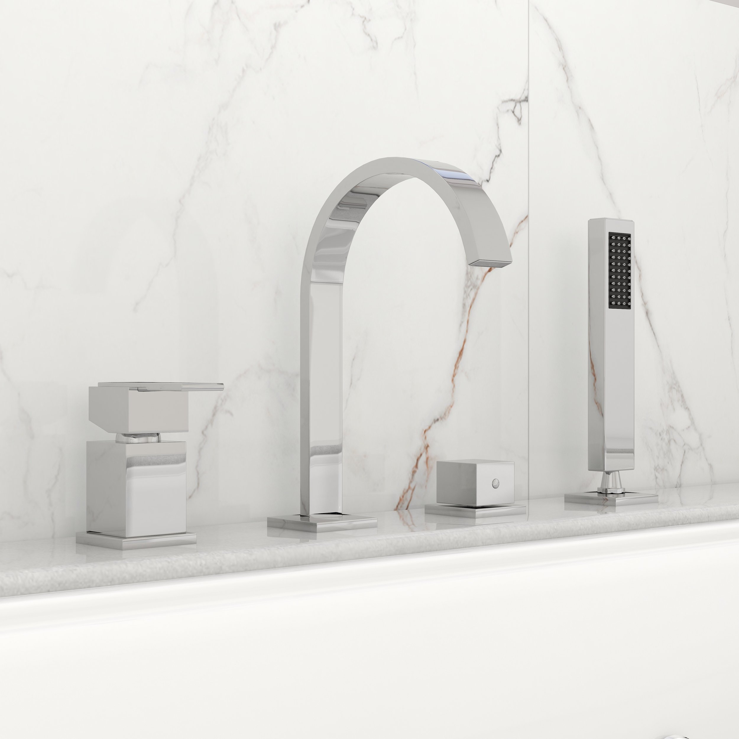 HMR - Dree Double Handle 4-Hole Faucet with Hand Shower in Solid Brass
