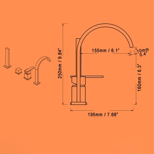 HMR - Dree Double Handle 4-Hole Faucet with Hand Shower in Solid Brass