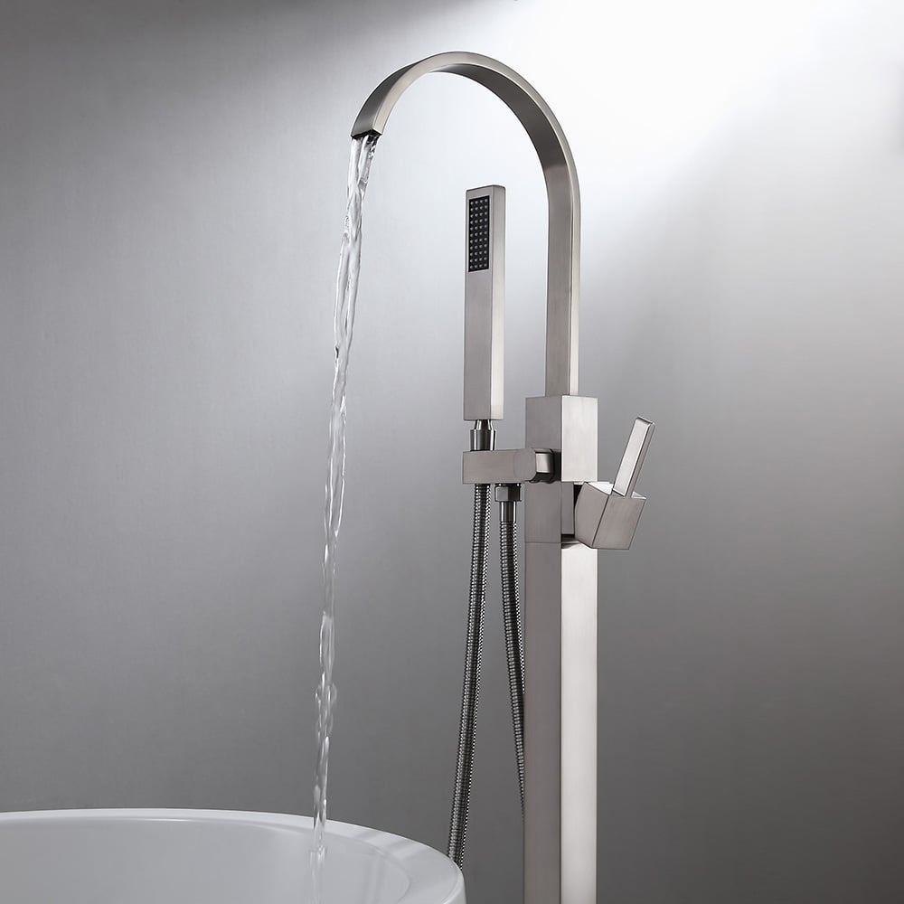 HMR - Dree Freestanding Tub Filler with Single Handle in Brushed Nickel, Brass
