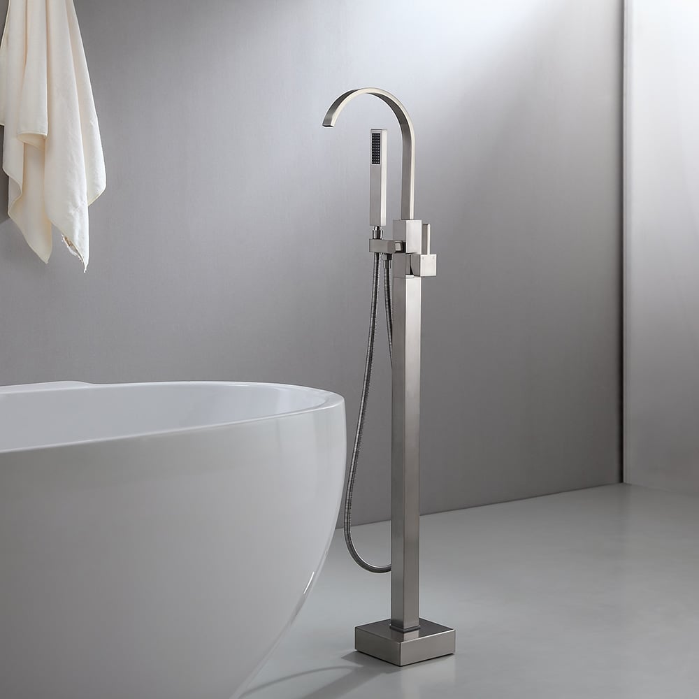 HMR - Dree Freestanding Tub Filler with Single Handle in Brushed Nickel, Brass