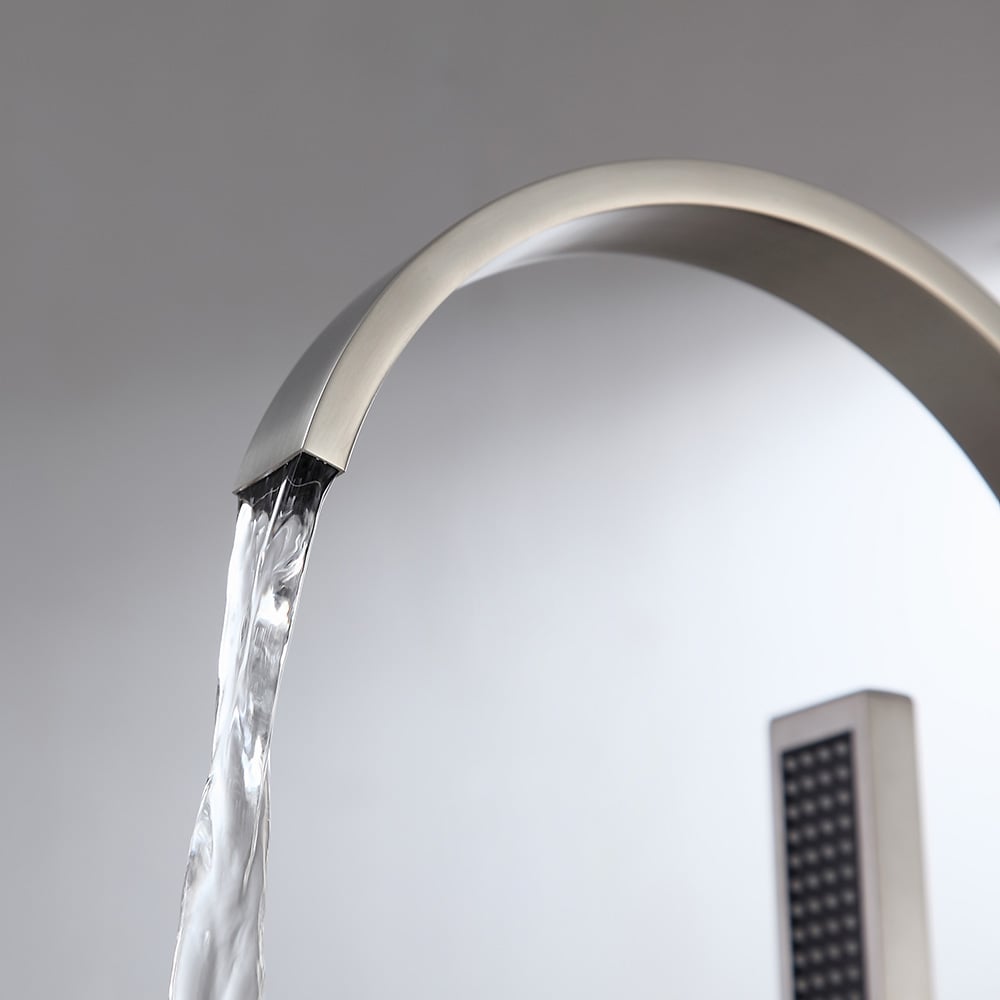 HMR - Dree Freestanding Tub Filler with Single Handle in Brushed Nickel, Brass