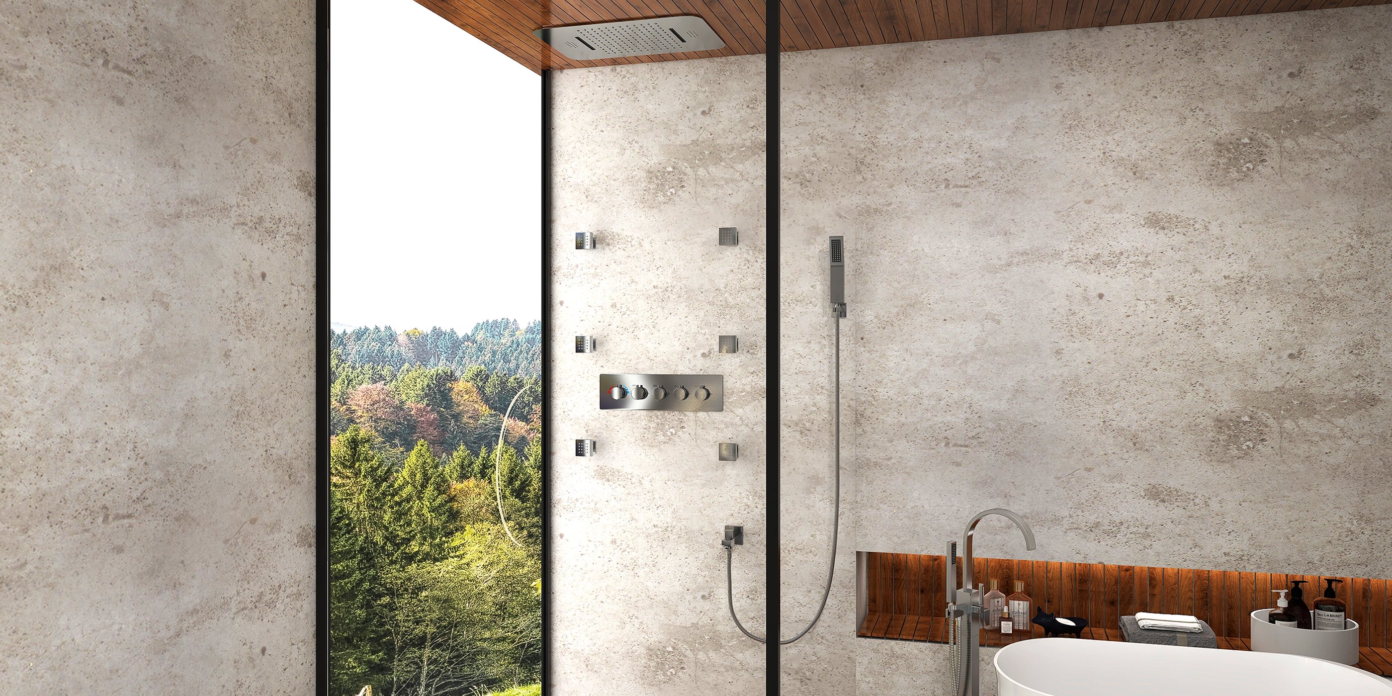 HMR - Dree Freestanding Tub Filler with Single Handle in Brushed Nickel, Brass
