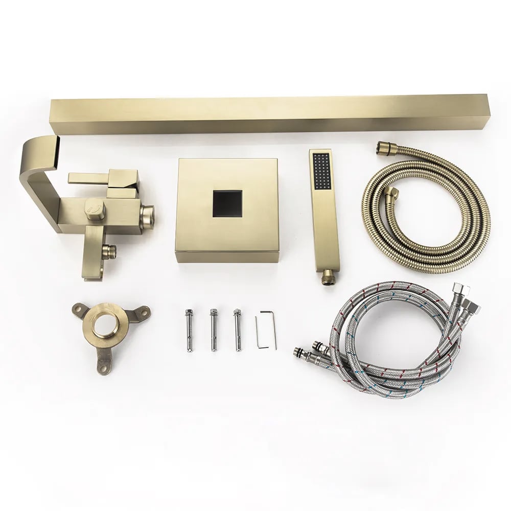 HMR - Dree Floor Mounted Faucet with Handheld Shower in Brushed Nickel, Brass
