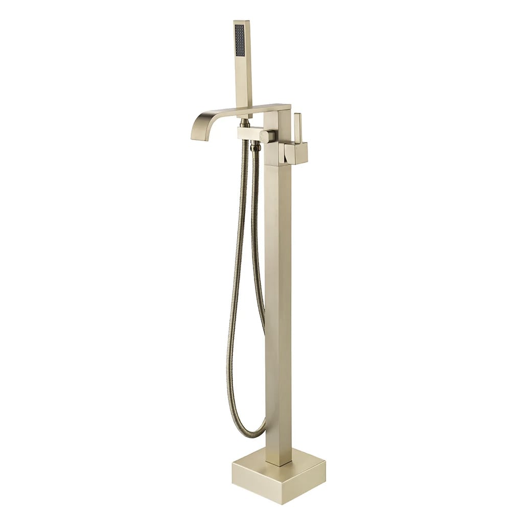 HMR - Dree Floor Mounted Faucet with Handheld Shower in Brushed Nickel, Brass