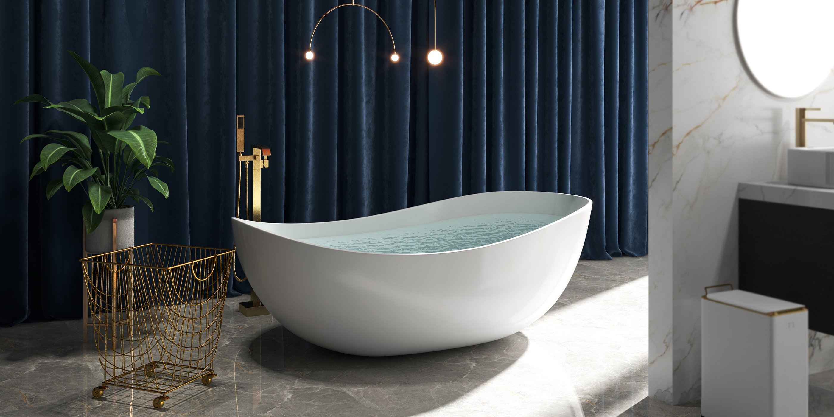 HMR - Dree Floor Mounted Faucet with Handheld Shower in Brushed Nickel, Brass