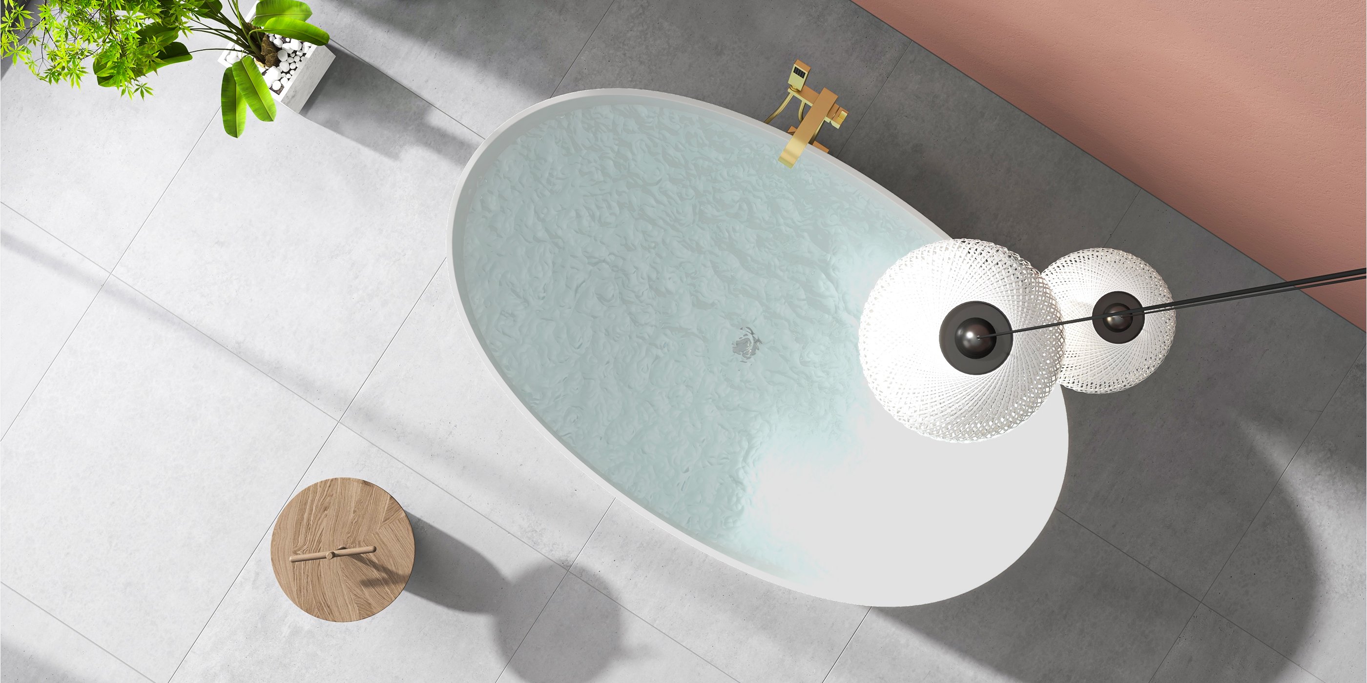 HMR - Dree Floor Mounted Faucet with Handheld Shower in Brushed Nickel, Brass