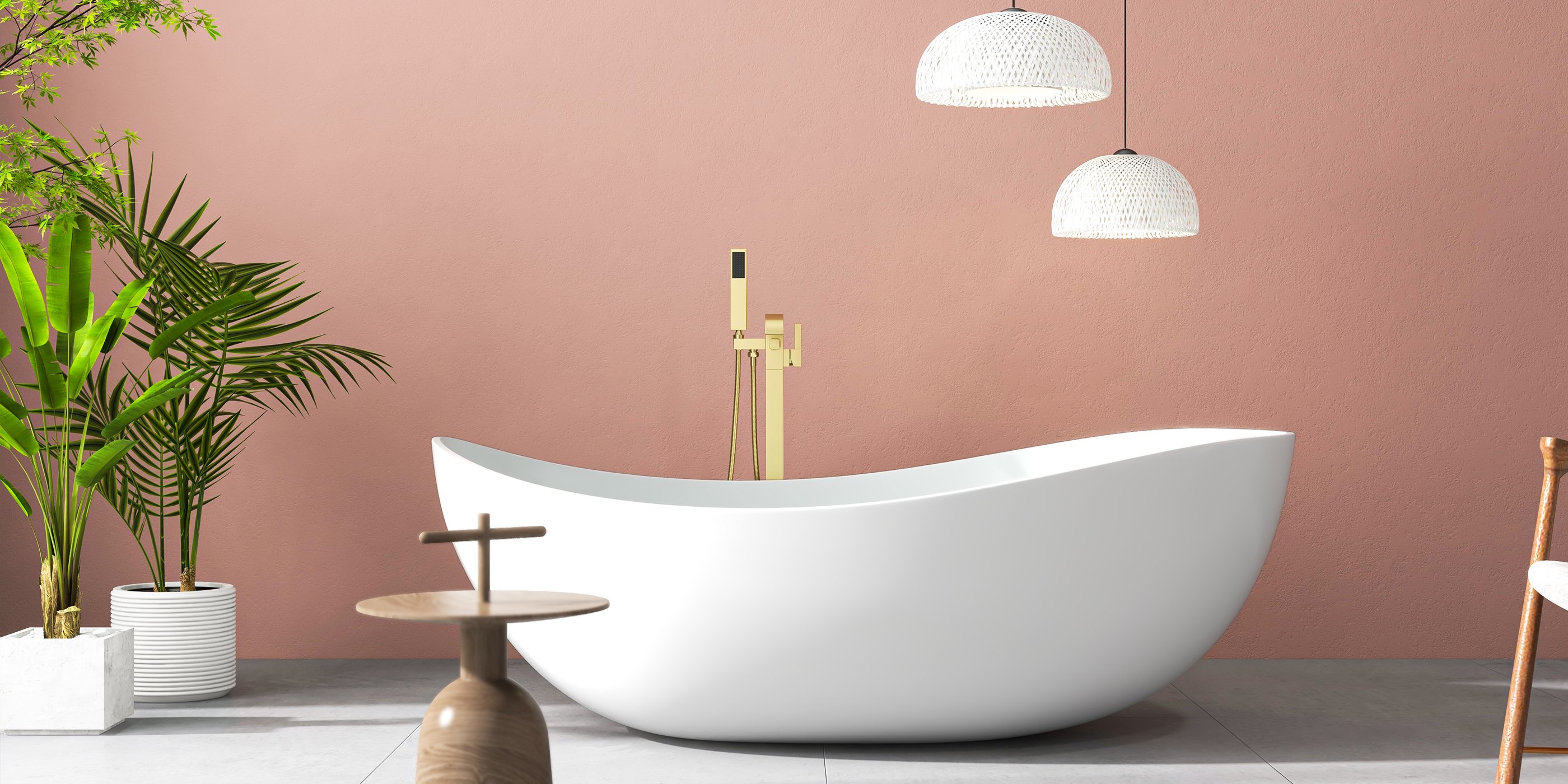 HMR - Dree Floor Mounted Faucet with Handheld Shower in Brushed Nickel, Brass