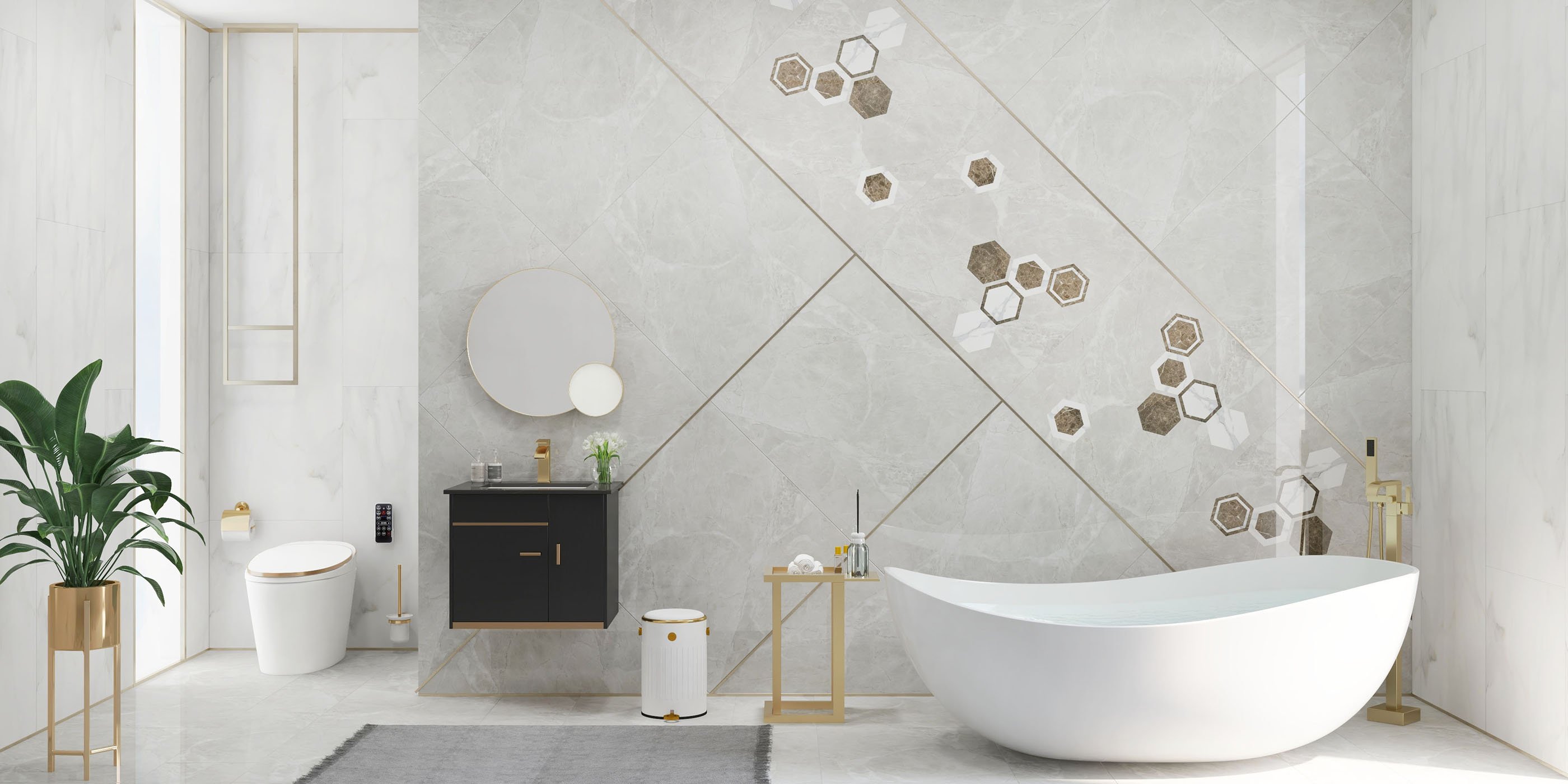HMR - Dree Floor Mounted Faucet with Handheld Shower in Brushed Nickel, Brass