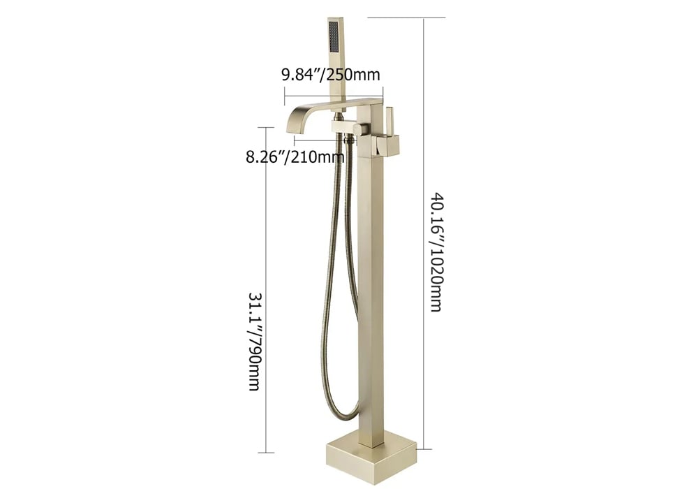 HMR - Dree Floor Mounted Faucet with Handheld Shower in Brushed Nickel, Brass