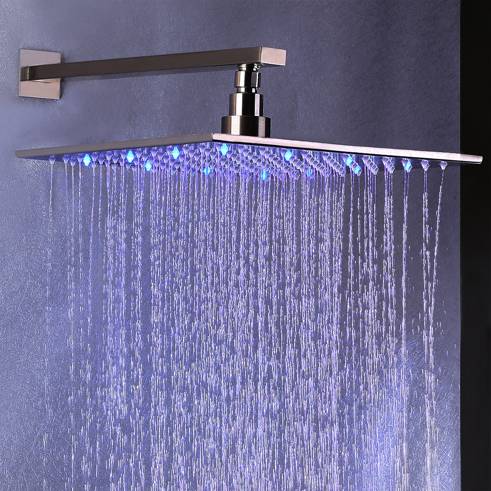 HMR - Wall Mount Square Showerhead and Hand Shower System in with LED