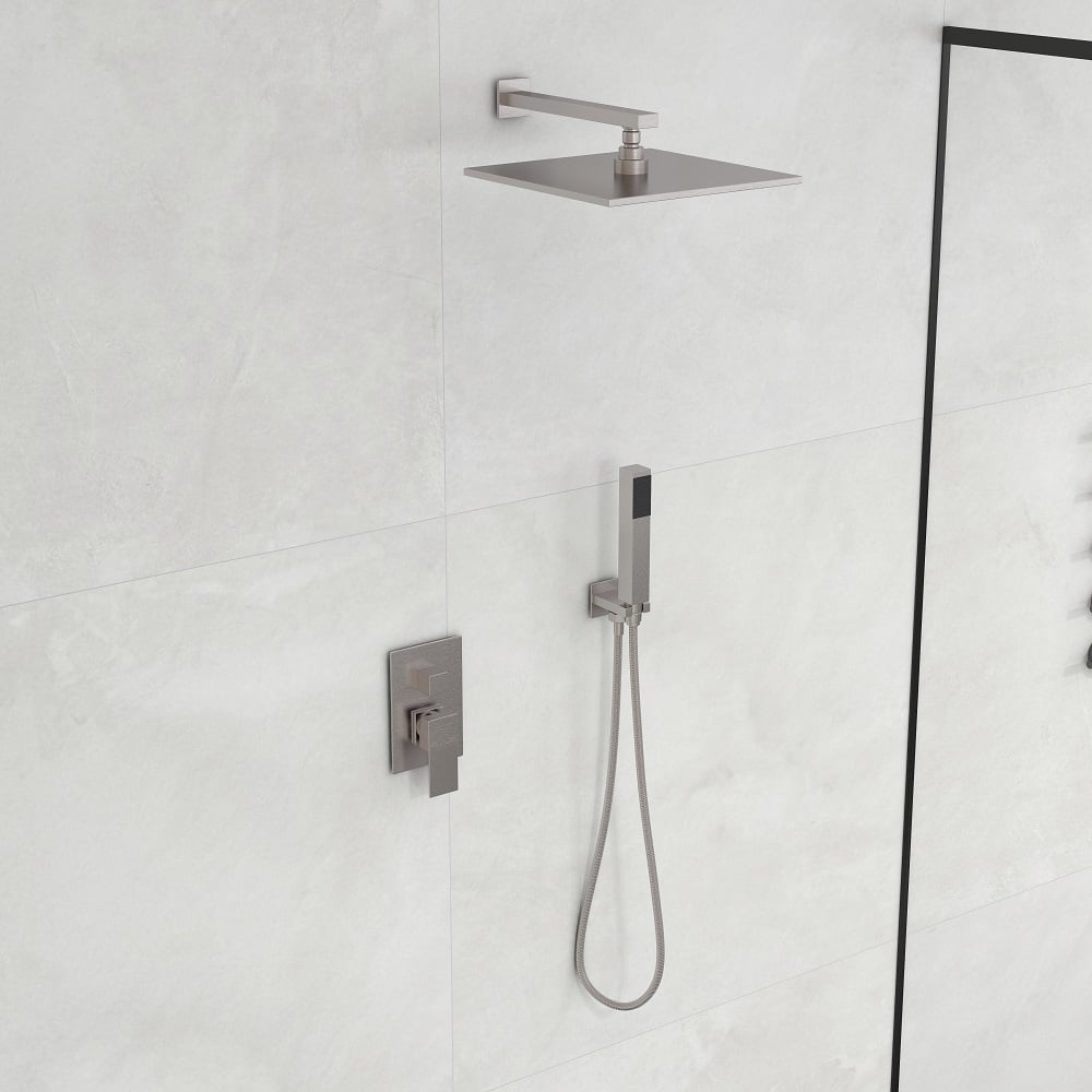 HMR - Wall Mount Square Showerhead and Hand Shower System in with LED