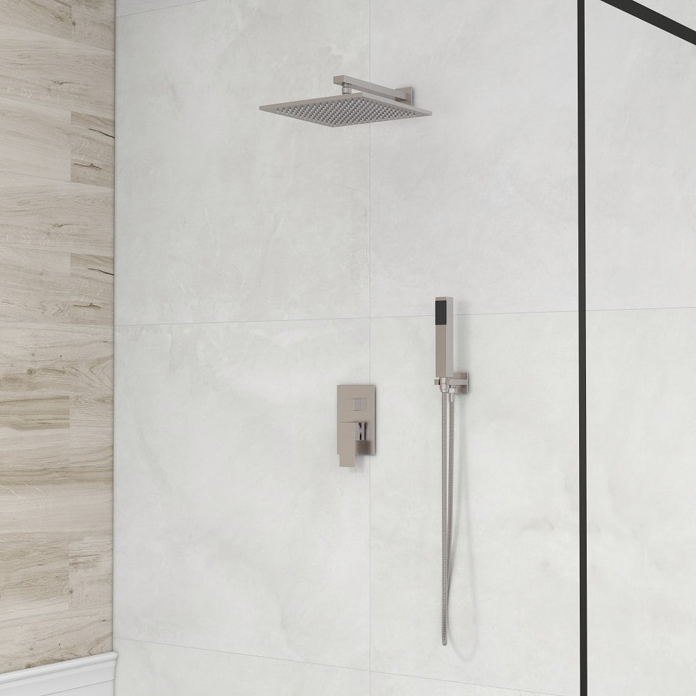 HMR - Wall Mount Square Showerhead and Hand Shower System in with LED