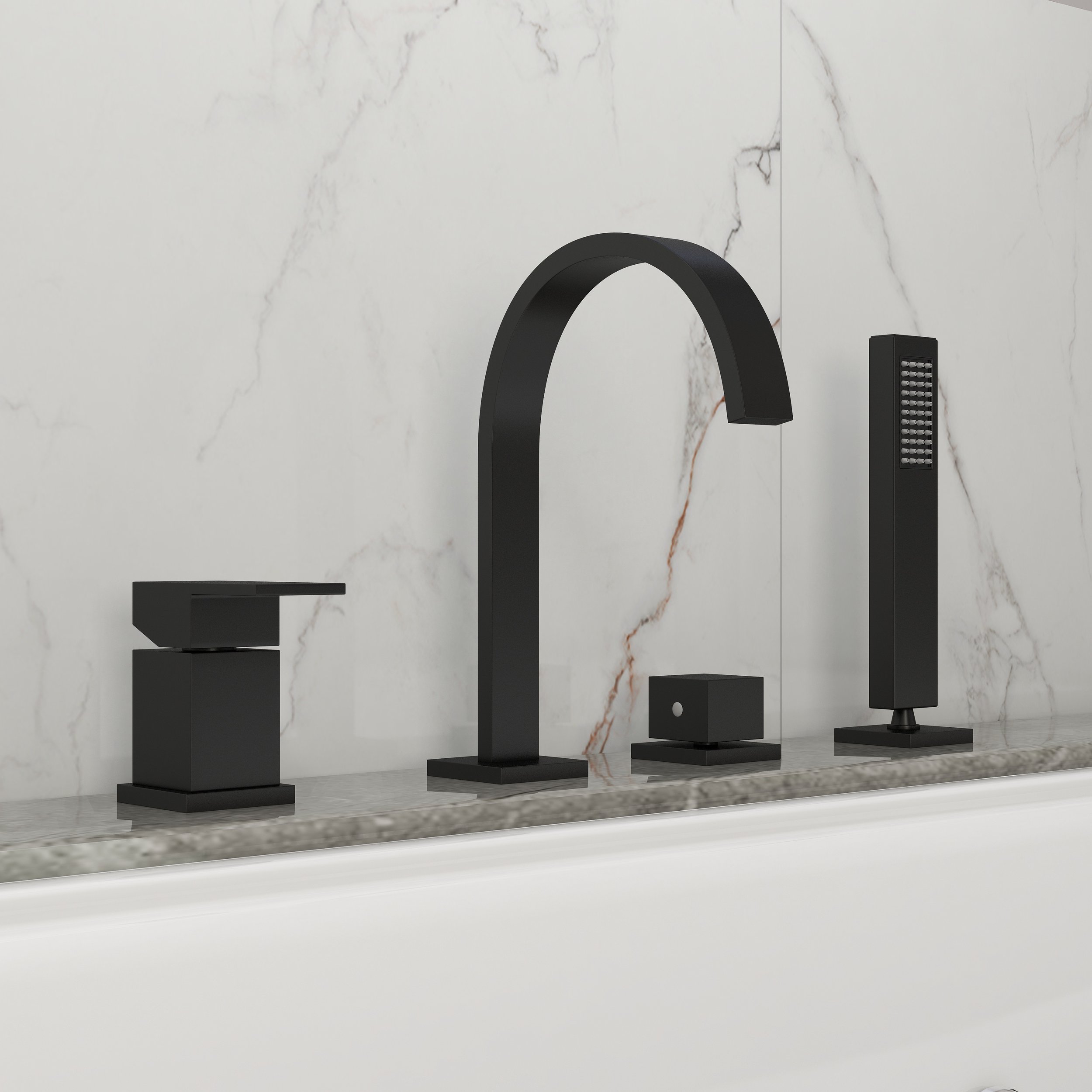 HMR - Dree Waterfall Spout Deck-Mount Roman Tub Faucet in Matte Black Brass