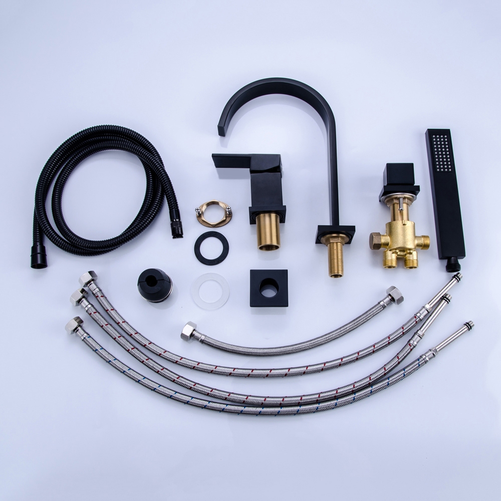 HMR - Dree Waterfall Spout Deck-Mount Roman Tub Faucet in Matte Black Brass