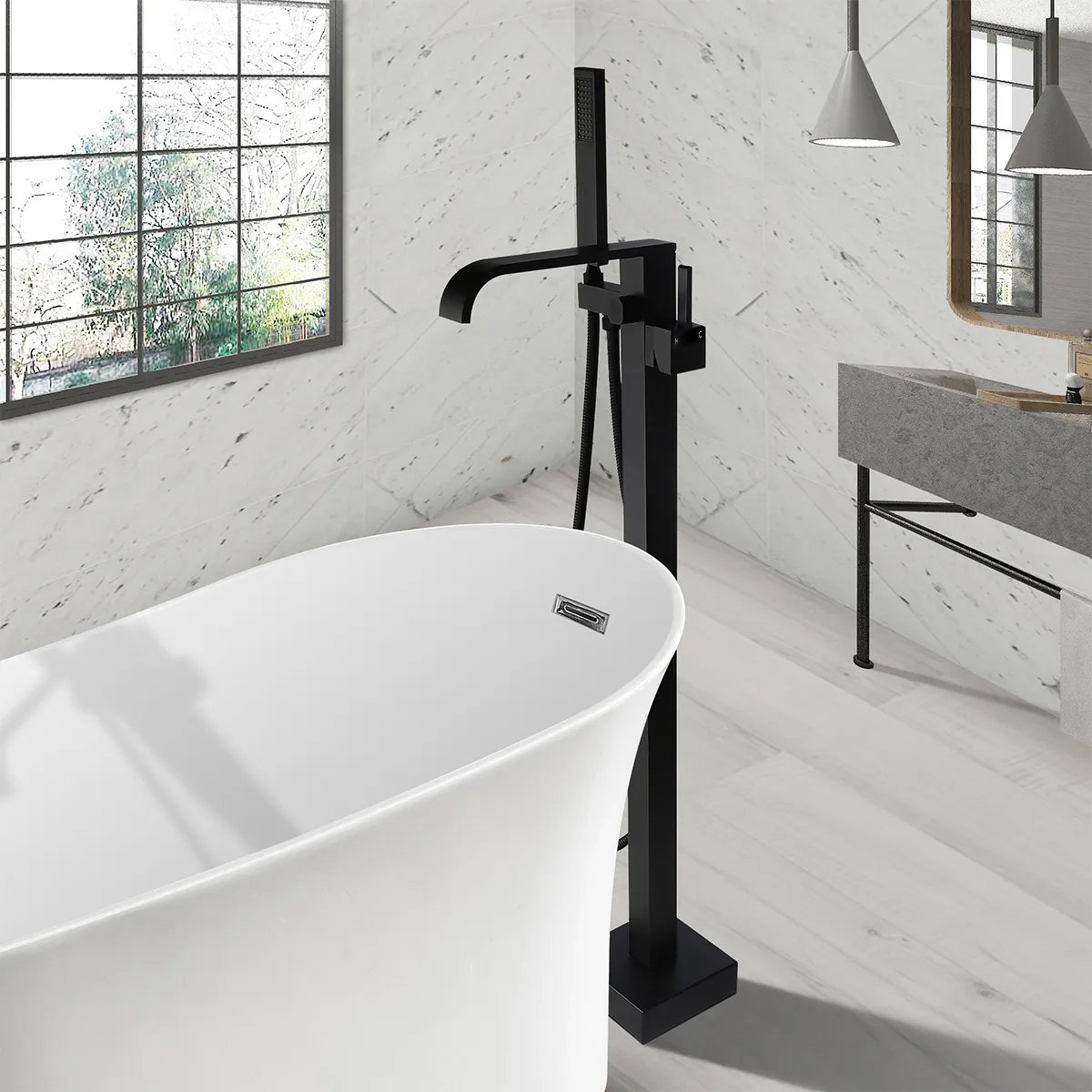 HMR - Dree Dree Floor Mounted Freestanding Faucet in Matte Black, Brass