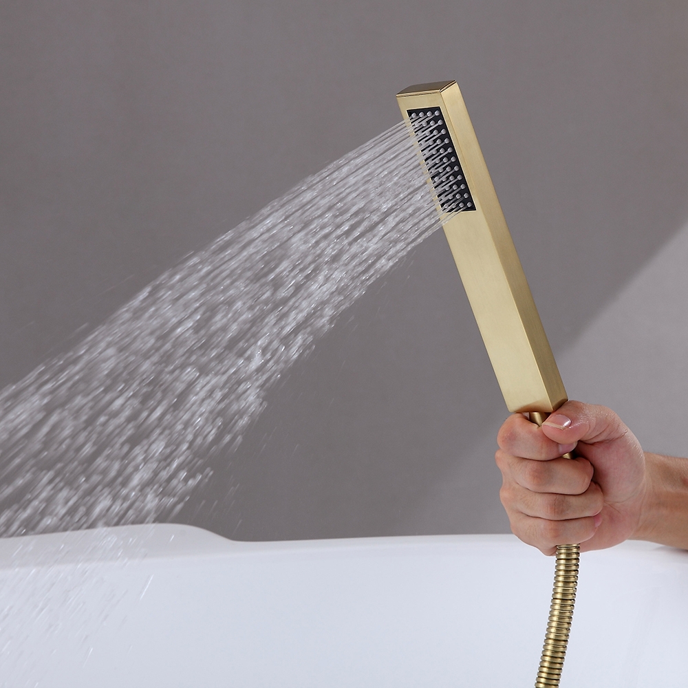 HMR - Dree Tub Filler Floor Mount Faucet with Hand Shower in Brushed Gold