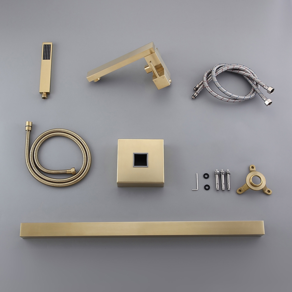 HMR - Dree Tub Filler Floor Mount Faucet with Hand Shower in Brushed Gold