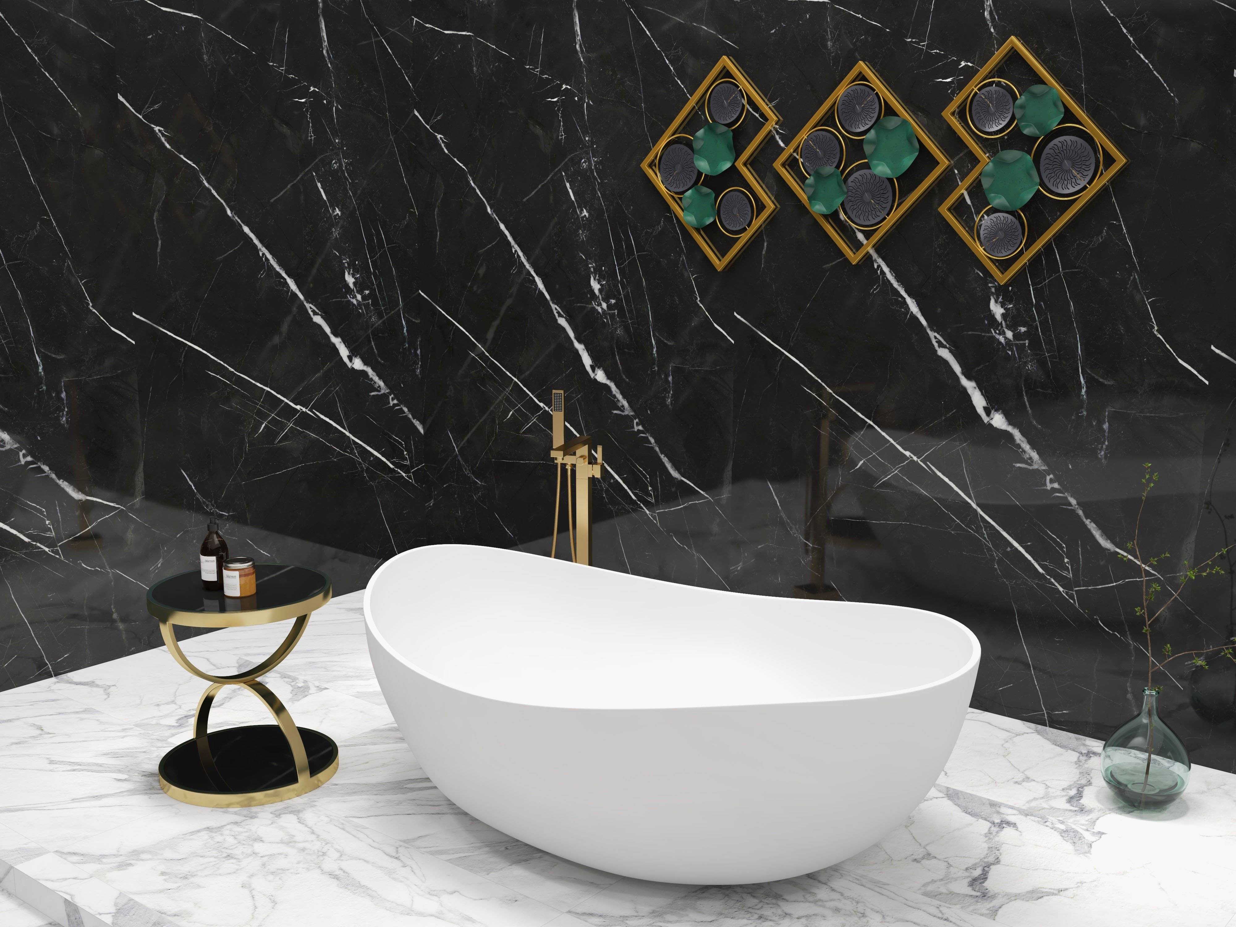 HMR - Dree Tub Filler Floor Mount Faucet with Hand Shower in Brushed Gold