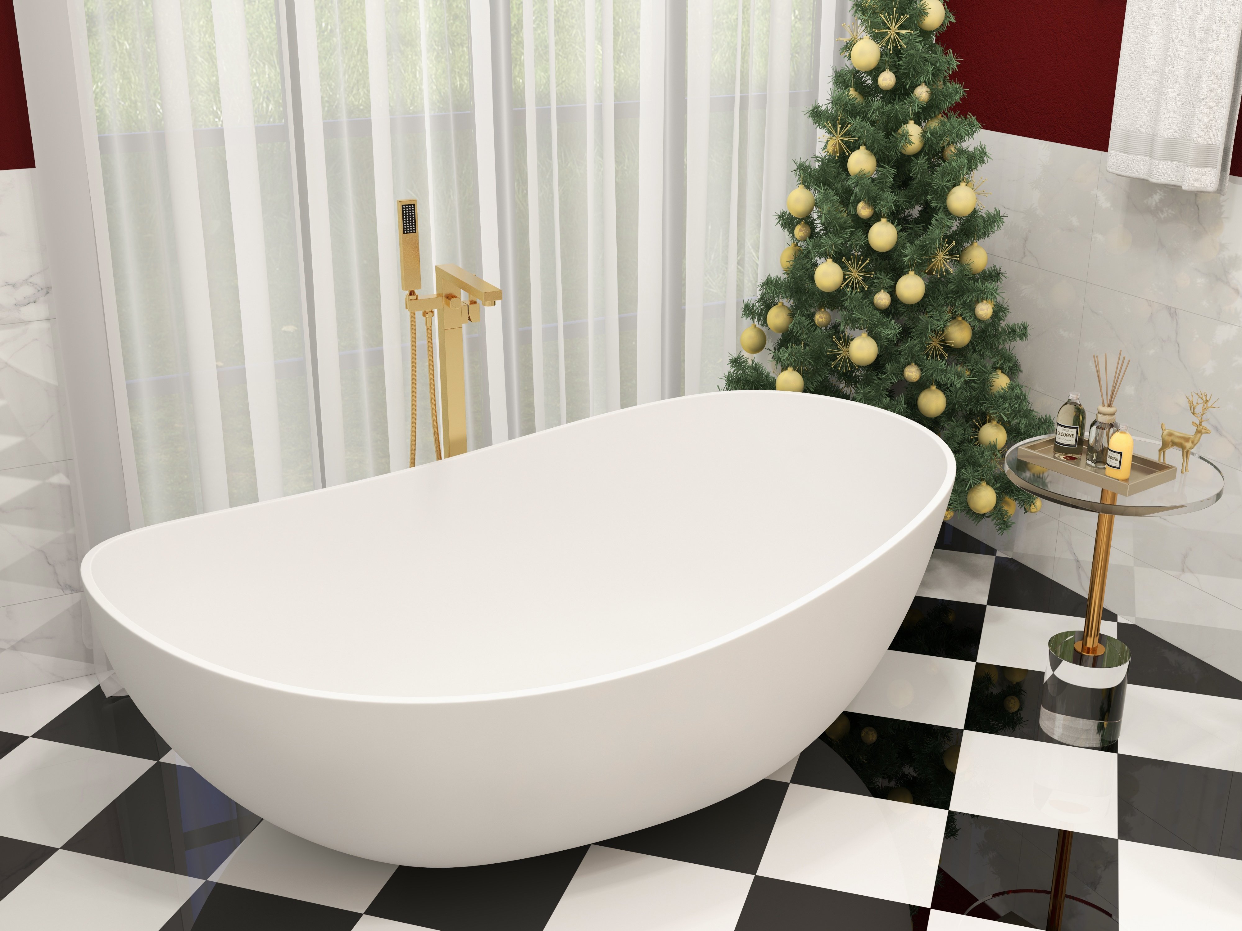HMR - Dree Tub Filler Floor Mount Faucet with Hand Shower in Brushed Gold