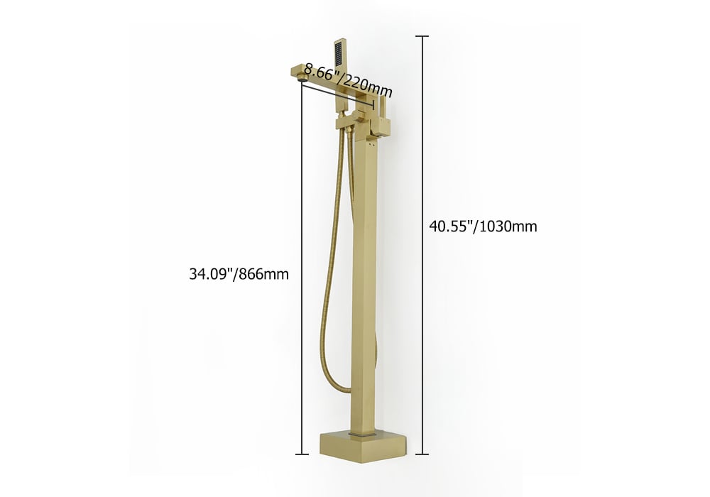 HMR - Dree Tub Filler Floor Mount Faucet with Hand Shower in Brushed Gold