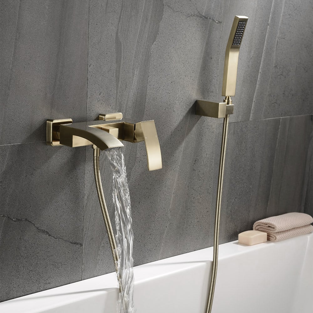 HMR - Ridge Wall-Mount Waterfall Bathtub Faucet in Brushed Gold