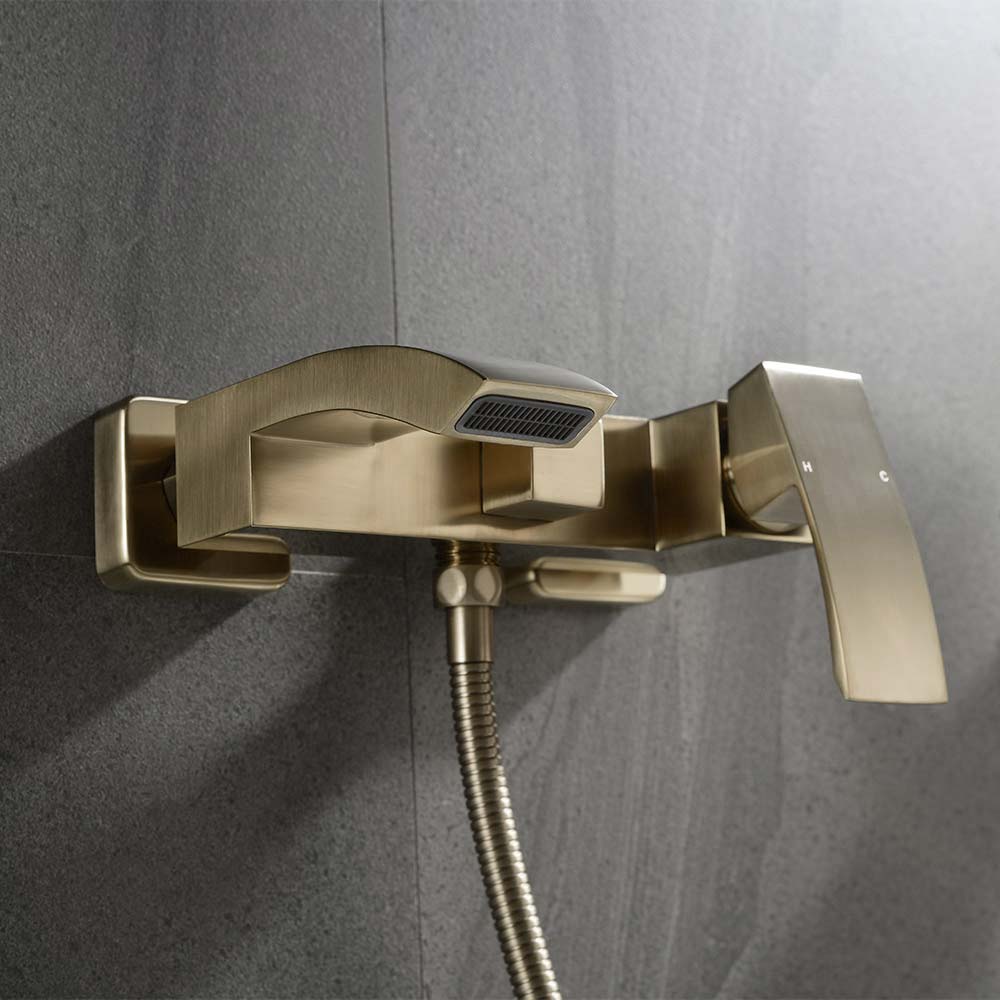 HMR - Ridge Wall-Mount Waterfall Bathtub Faucet in Brushed Gold