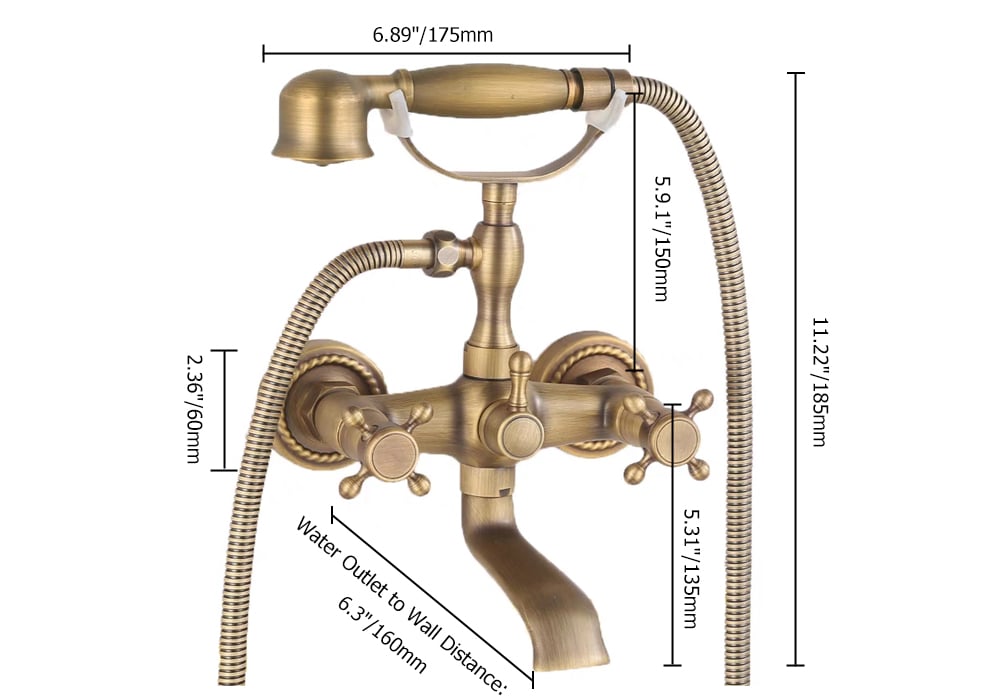 HMR - Chester Wall Mount Clawfoot Tub Filler in Brass