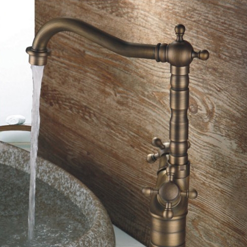 HMR - Classic Style Double Cross Handle Bathroom Faucet in Antique Brass