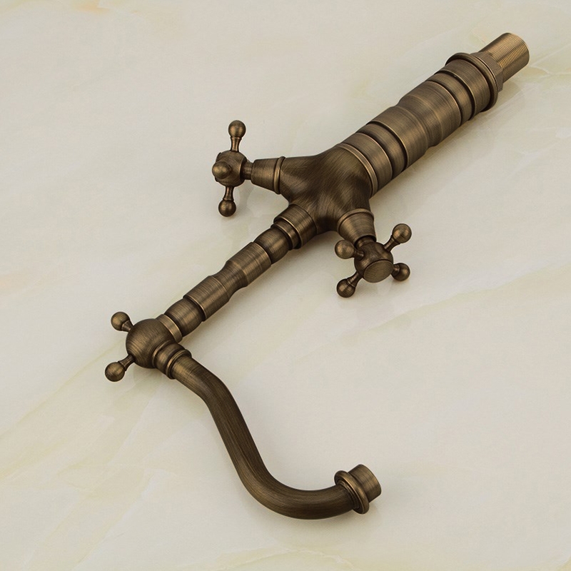 HMR - Classic Style Double Cross Handle Bathroom Faucet in Antique Brass