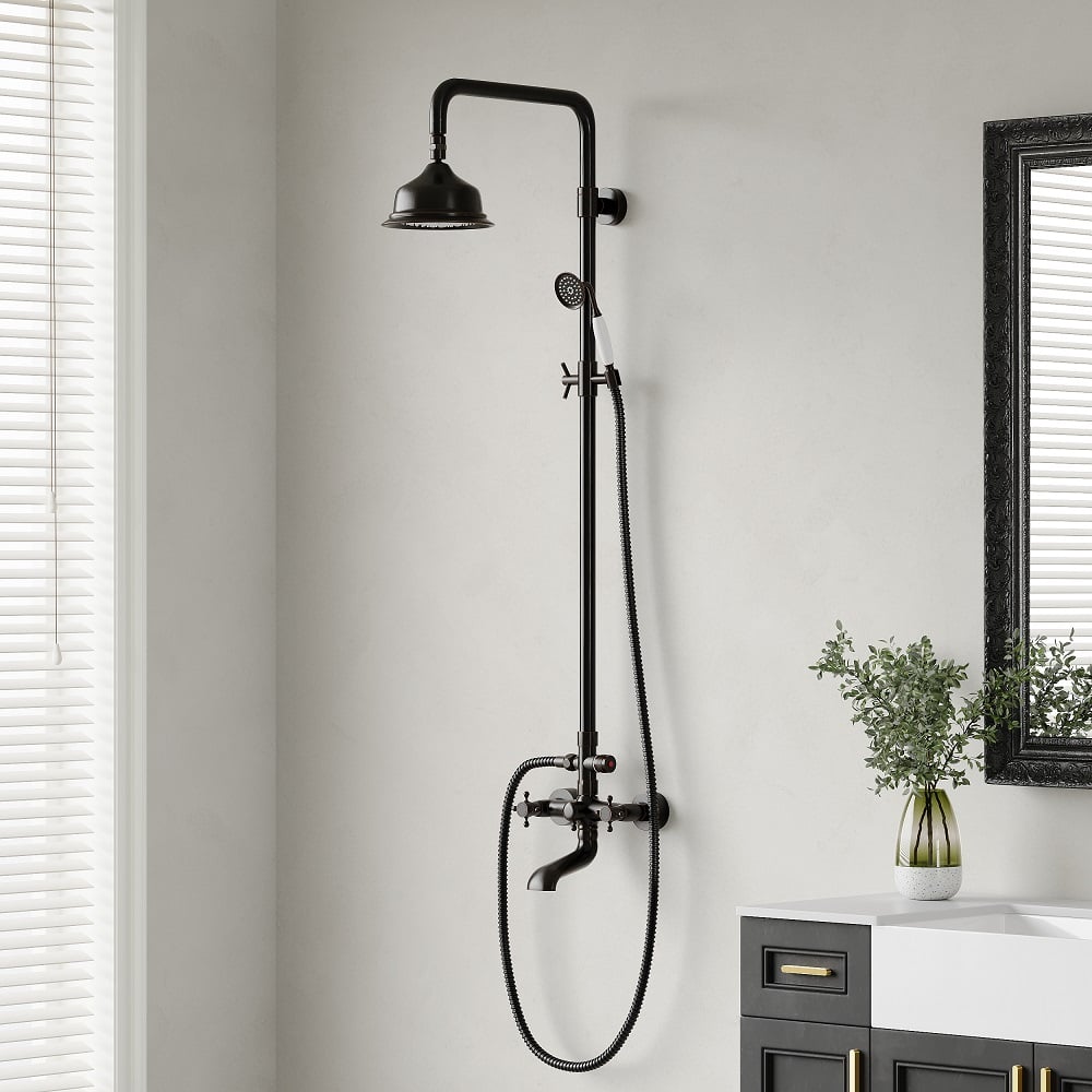 HMR - Vintage Bathroom Rainfall Shower System Handheld Shower in Antique Black