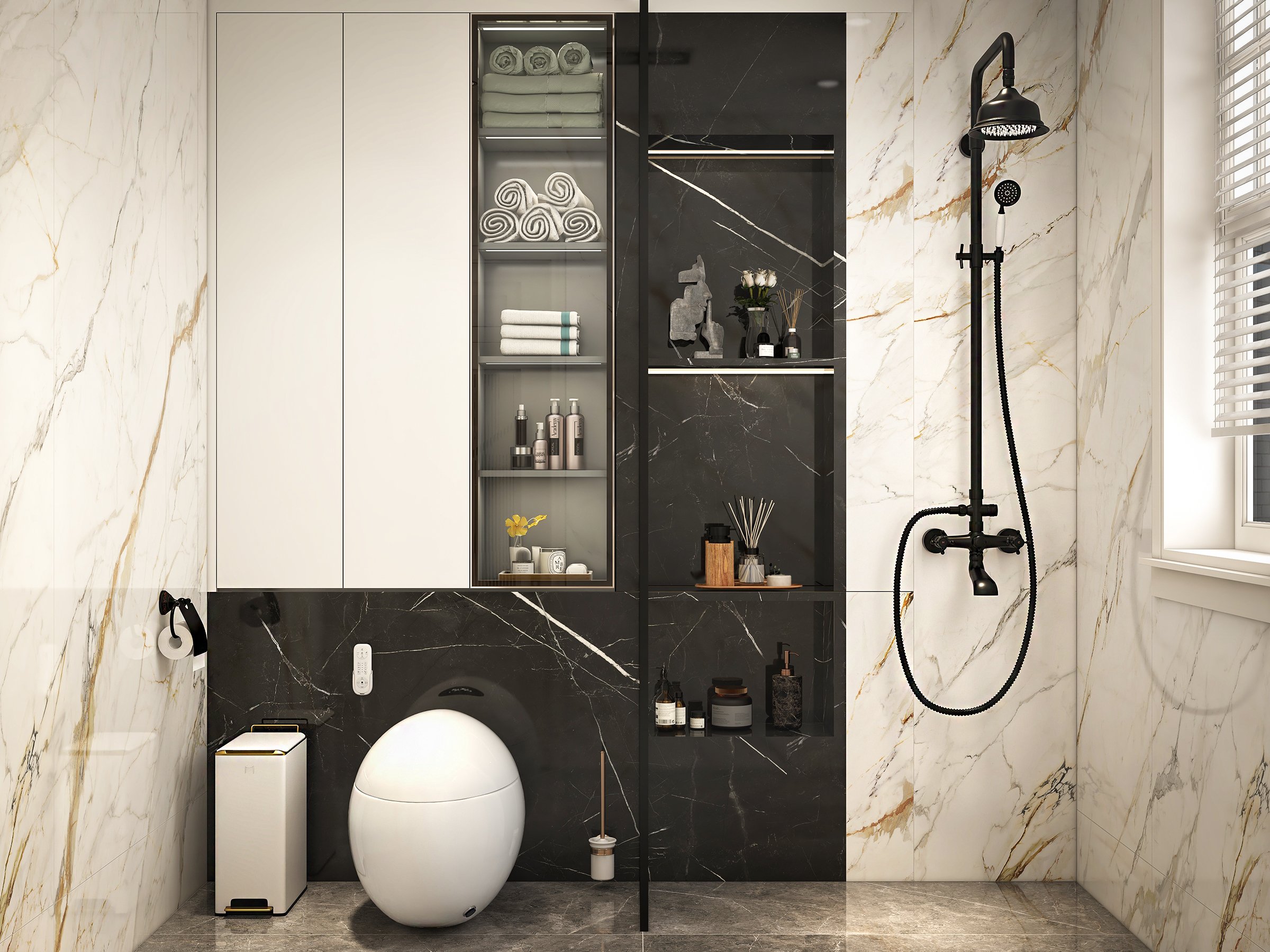 HMR - Vintage Bathroom Rainfall Shower System Handheld Shower in Antique Black