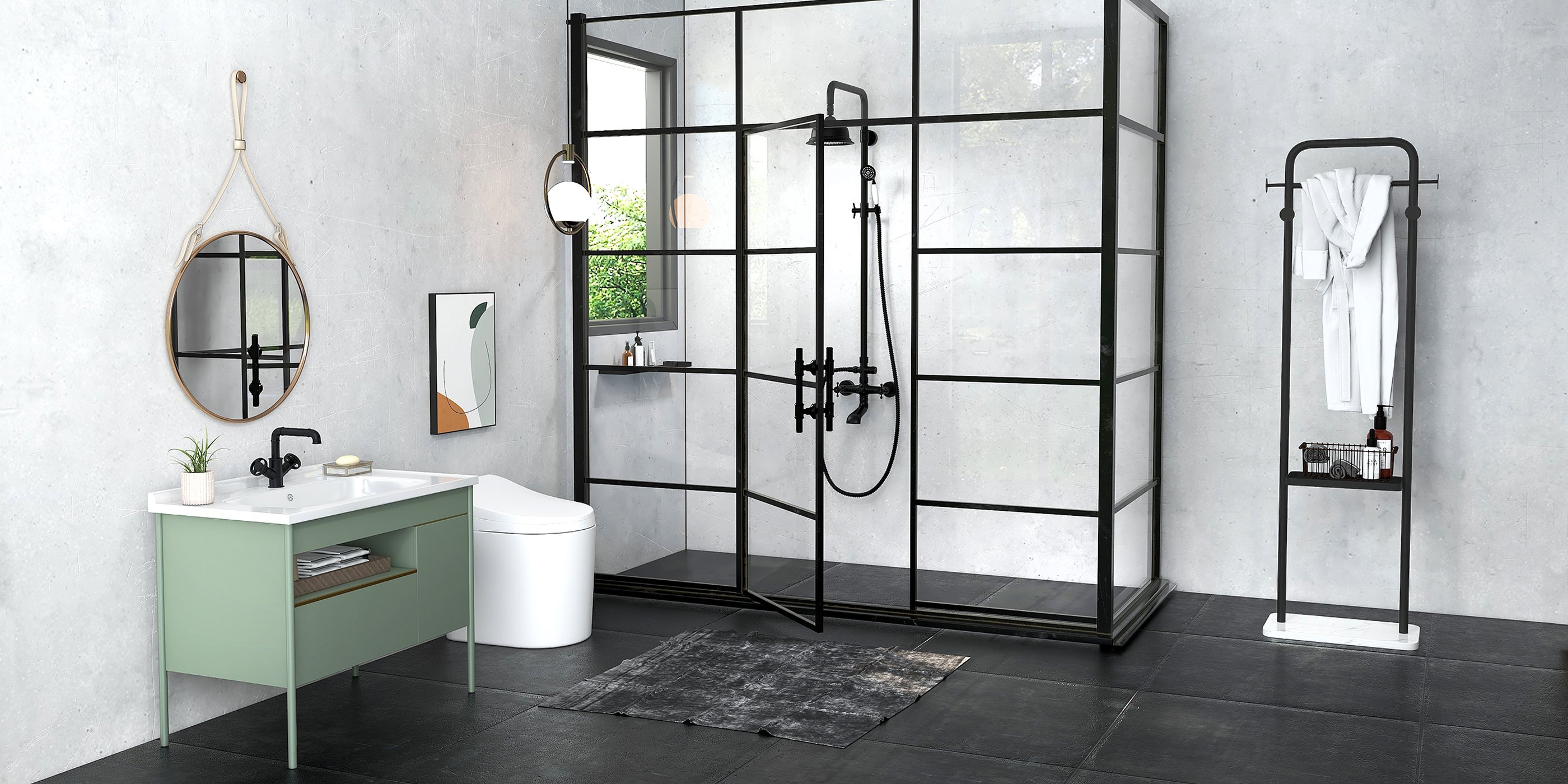 HMR - Vintage Bathroom Rainfall Shower System Handheld Shower in Antique Black