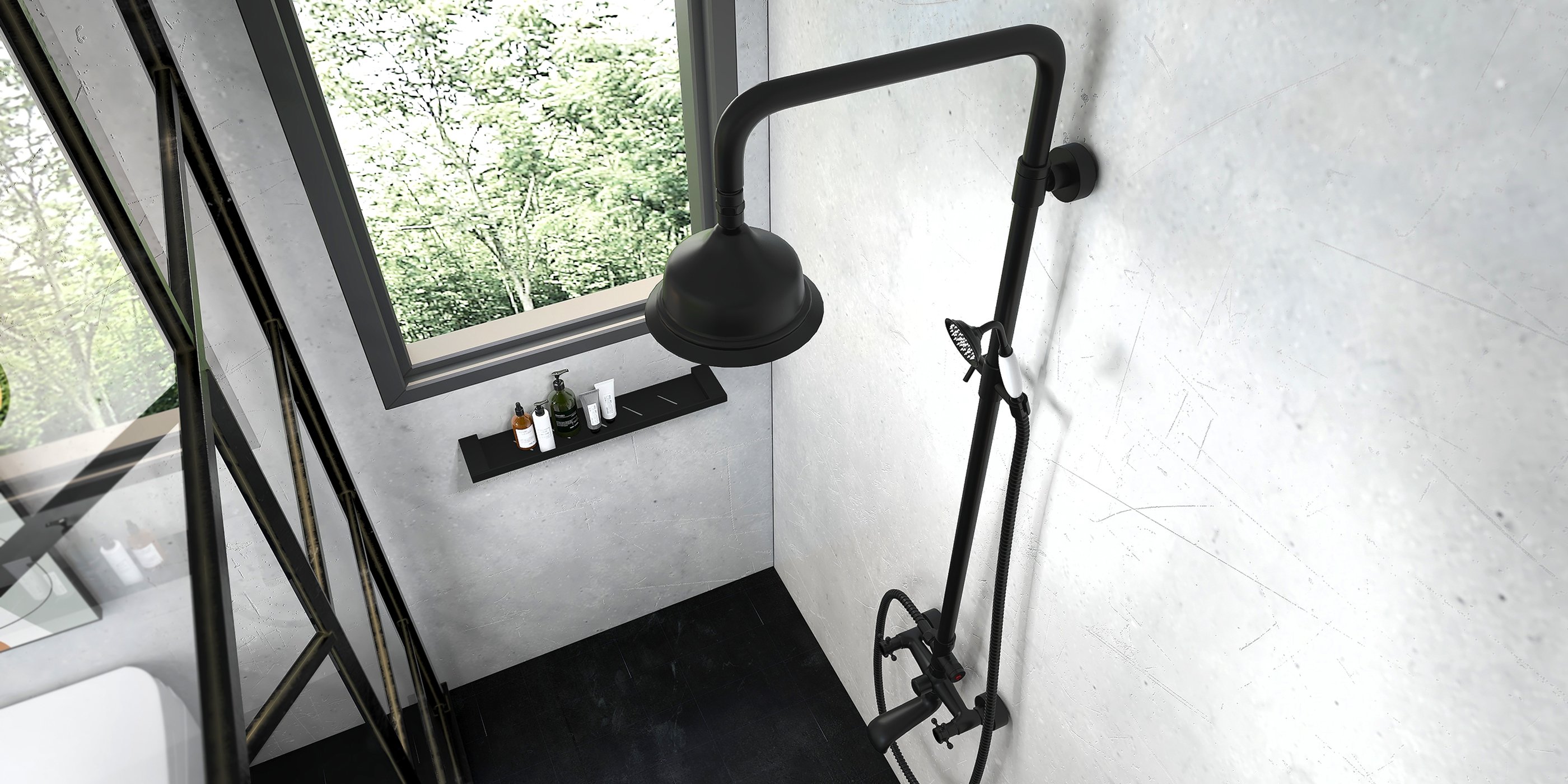 HMR - Vintage Bathroom Rainfall Shower System Handheld Shower in Antique Black