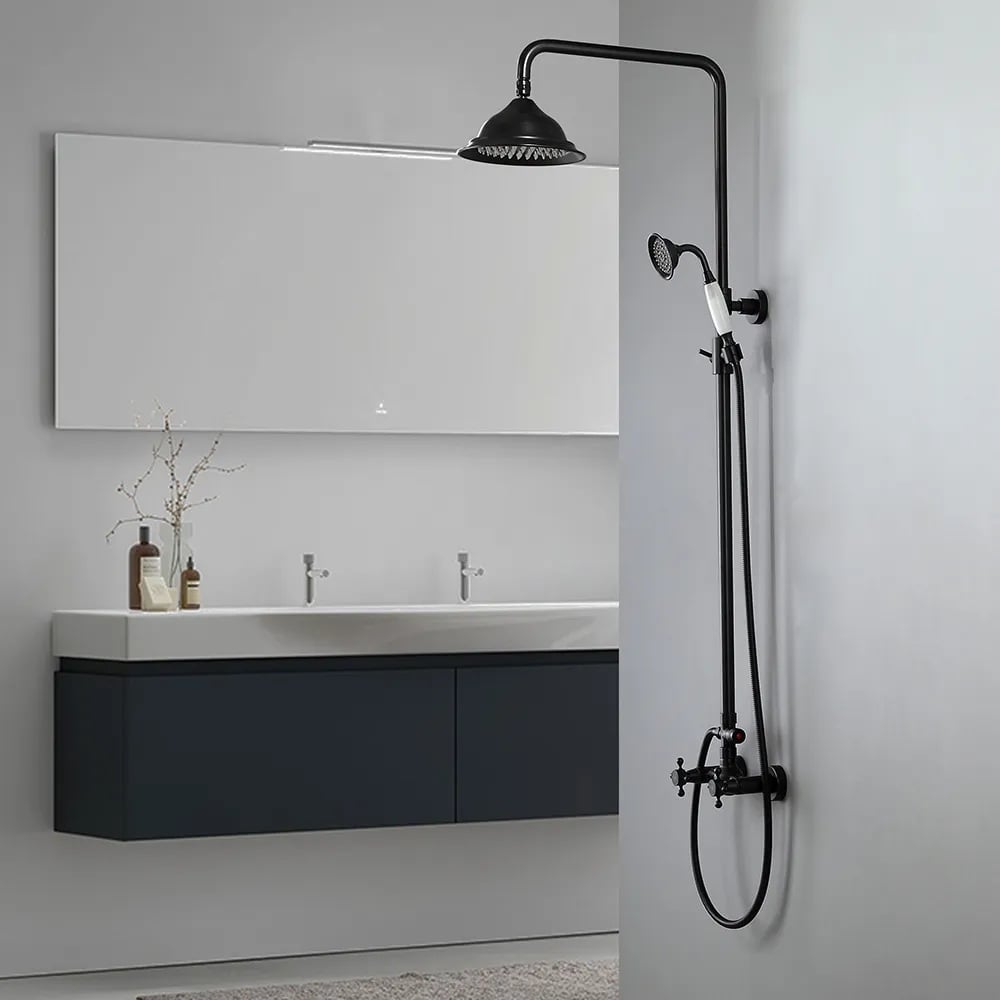 HMR - Chester Rainfall Showerhead with Handheld Shower and Exposed Shower System in Antique Black