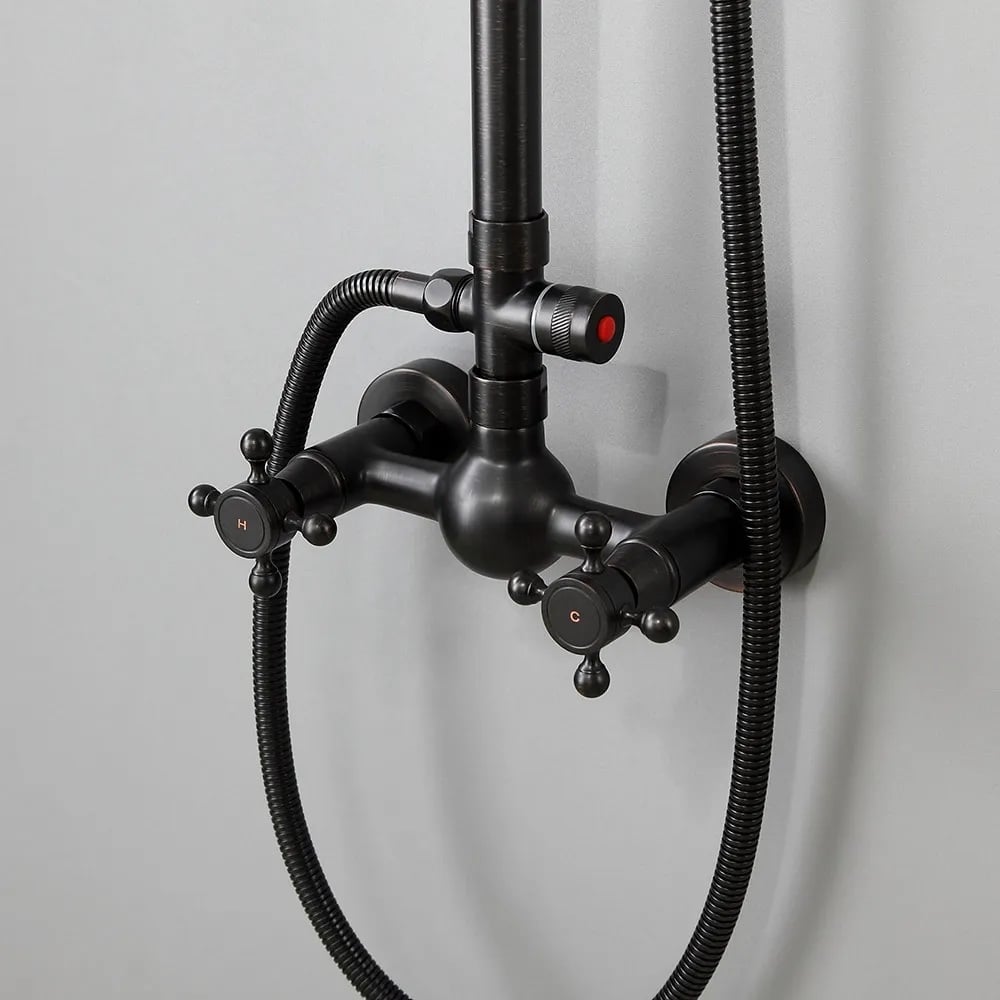 HMR - Chester Rainfall Showerhead with Handheld Shower and Exposed Shower System in Antique Black