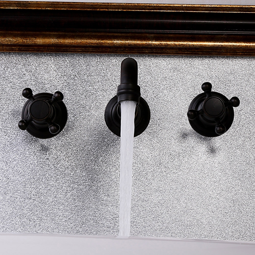 HMR - Chester Wall Mount Sink Faucet Double Cross Handle in Black, Brass