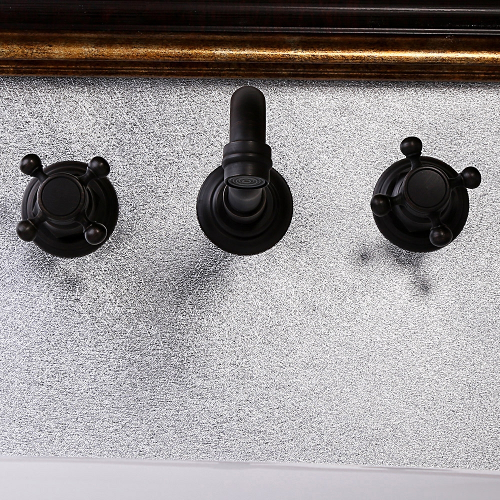 HMR - Chester Wall Mount Sink Faucet Double Cross Handle in Black, Brass