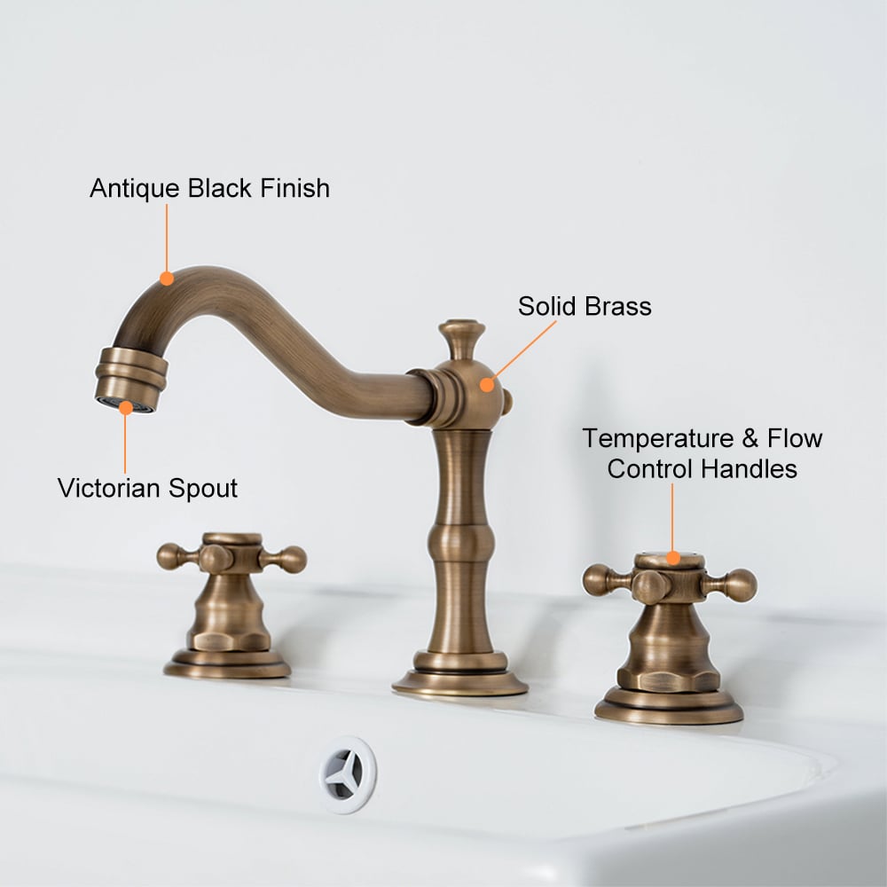 HMR Chester Traditional Double Handle Bathroom Widespread Sink Faucet - Antique Brass