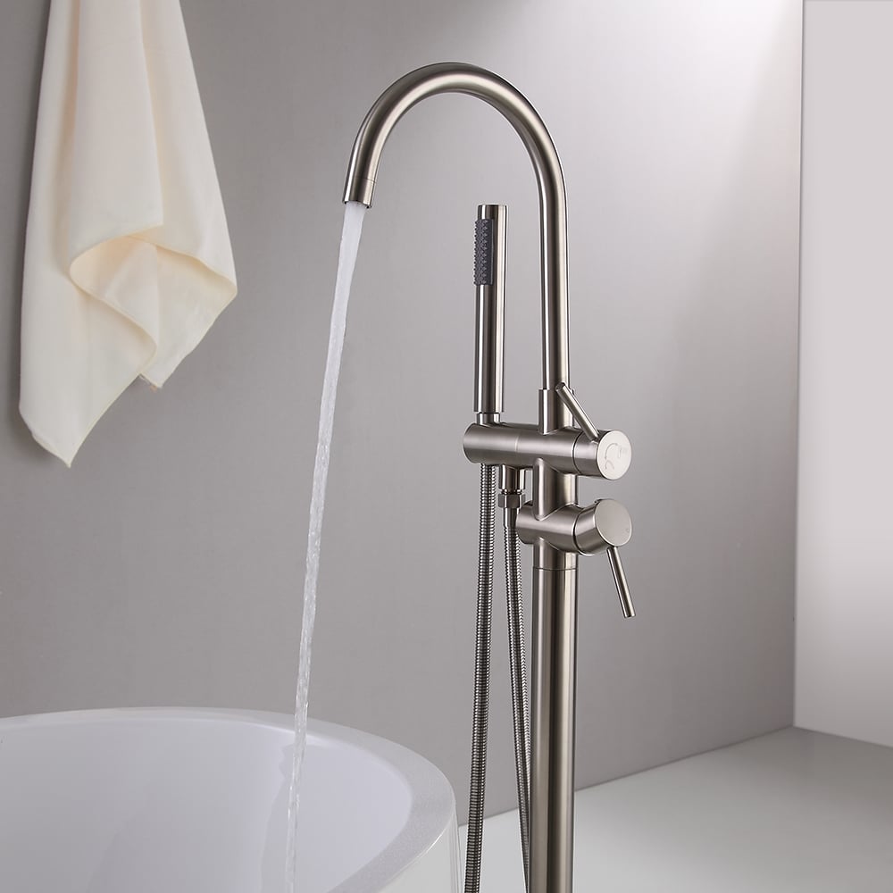 HMR - Brewst Freestanding Faucet with Hand Shower in Brushed Nickel, Brass