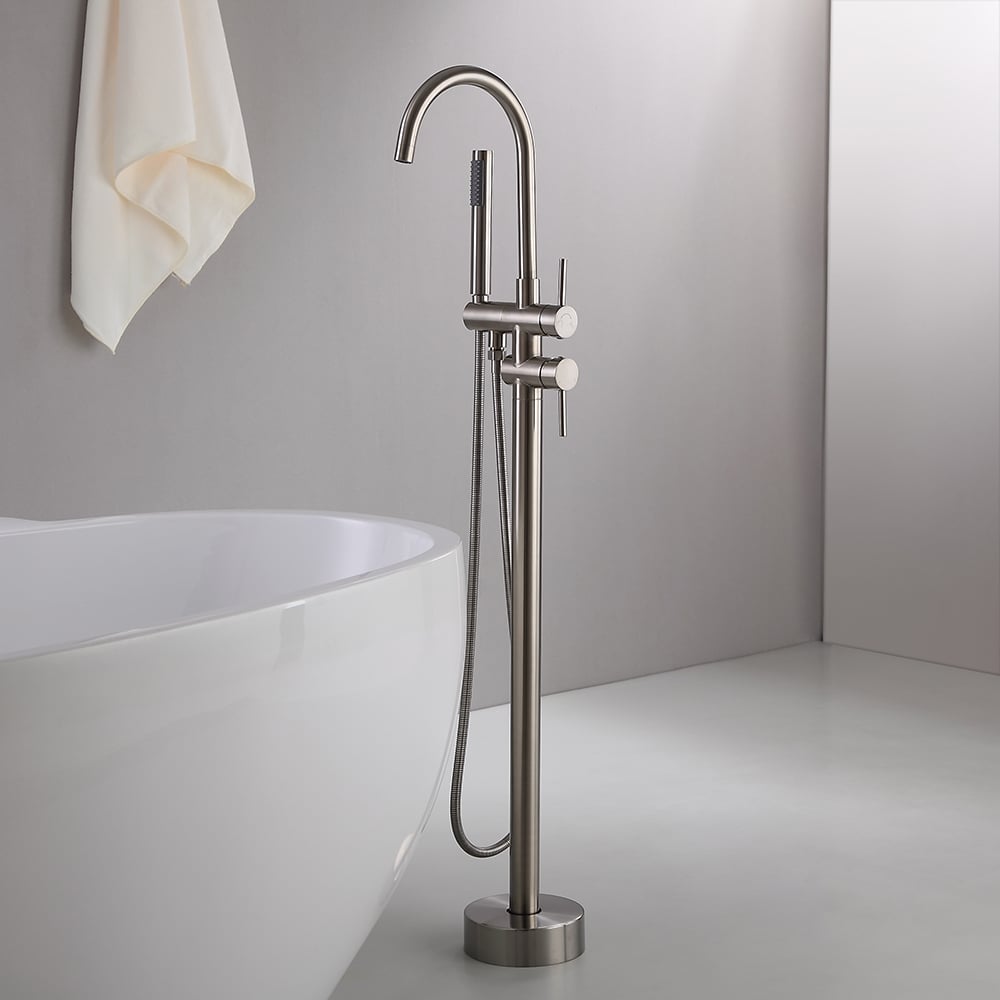 HMR - Brewst Freestanding Faucet with Hand Shower in Brushed Nickel, Brass