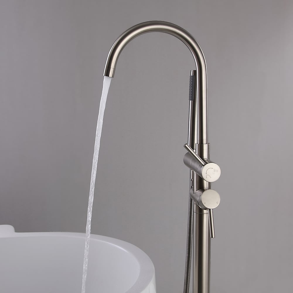 HMR - Brewst Freestanding Faucet with Hand Shower in Brushed Nickel, Brass