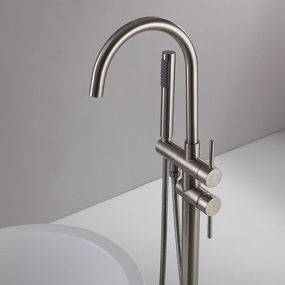 HMR - Brewst Freestanding Faucet with Hand Shower in Brushed Nickel, Brass