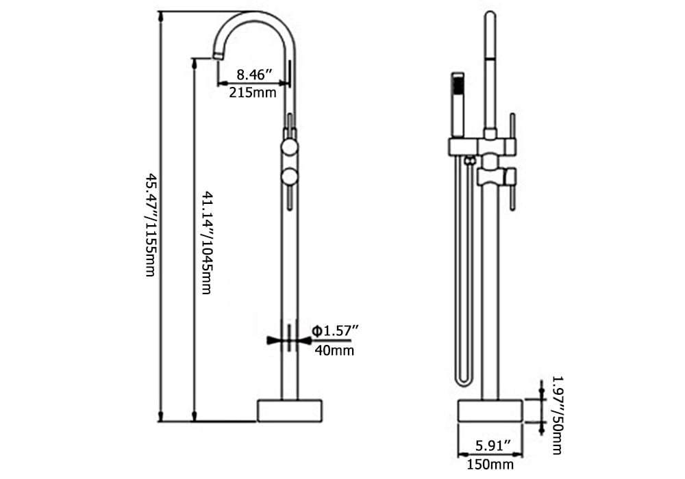 HMR - Brewst Freestanding Faucet with Hand Shower in Brushed Nickel, Brass