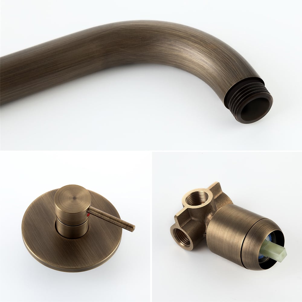 HMR - Round Rain Showerhead Wall Mount Shower System in Antique Brass
