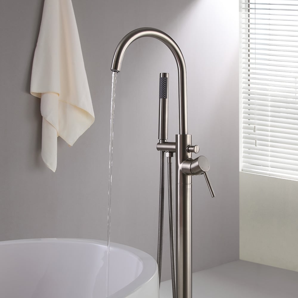 HMR - Brewst Freestanding Bathtub Faucet Floor Mount in Brass, Brushed Nickel
