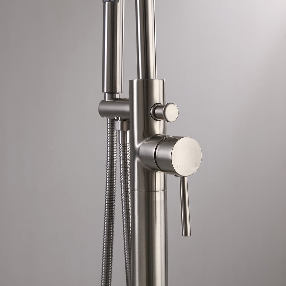 HMR - Brewst Freestanding Bathtub Faucet Floor Mount in Brass, Brushed Nickel