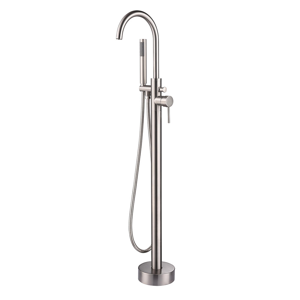 HMR - Brewst Freestanding Bathtub Faucet Floor Mount in Brass, Brushed Nickel